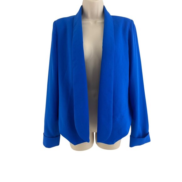 Aryn K Blue Open Front Cropped Blazer Jacket Size L Office Career Work Business - Picture 1 of 12